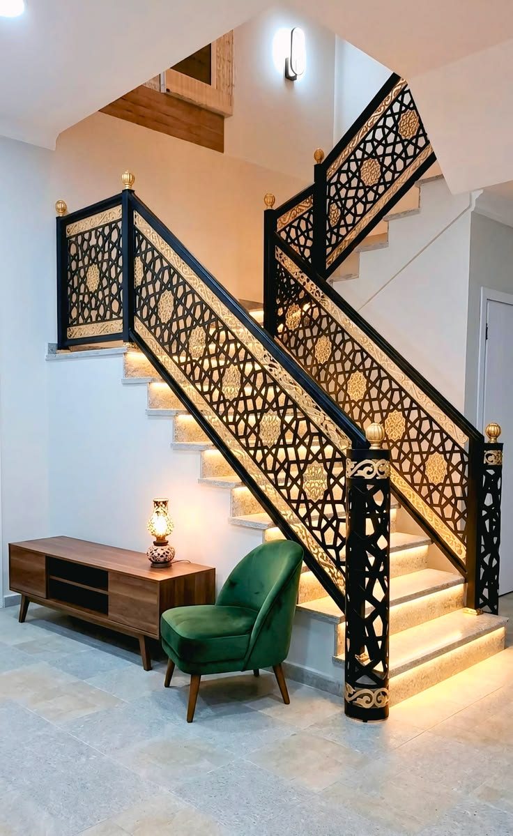 Steel staircase with decorative railing