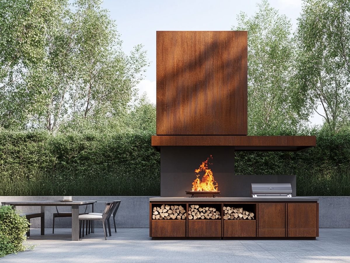 Steel outdoor fireplace